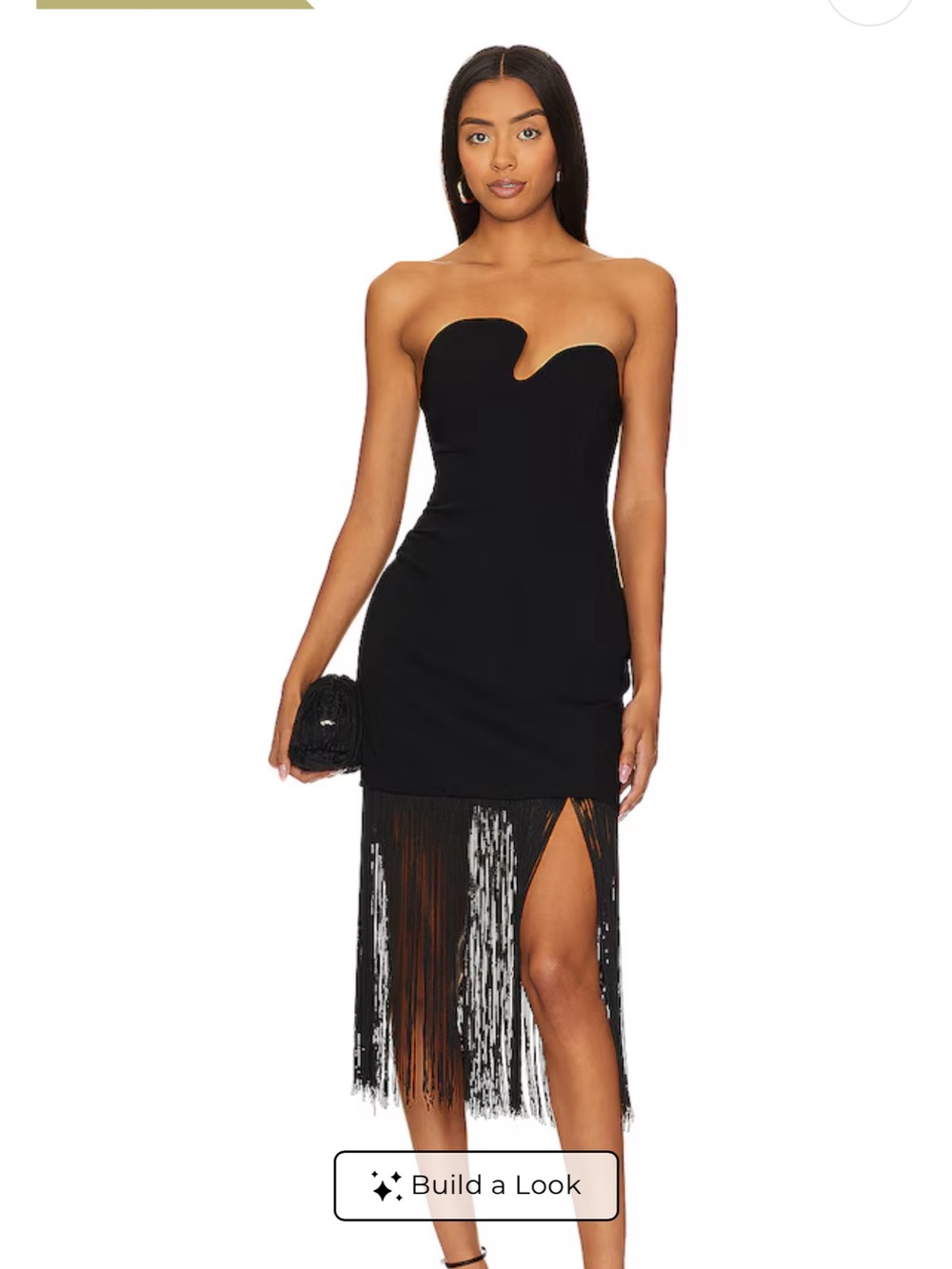 Amanda Uprichard Black Strapless Fringe Midi Dress